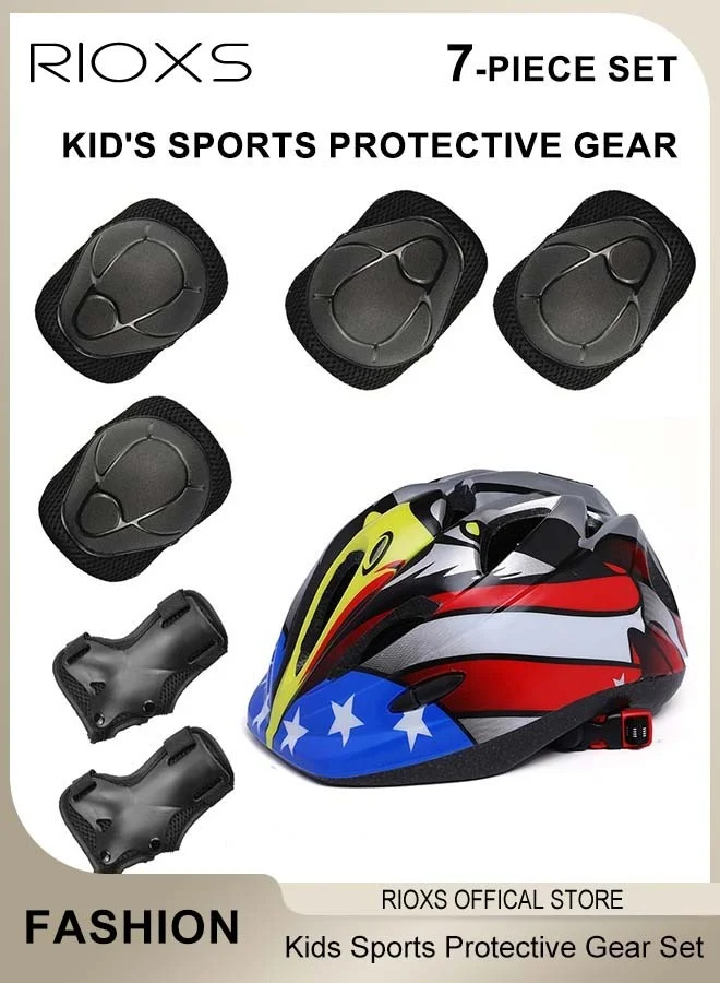RIOXS 7-Piece Kids Protective Gear Set with Helmet Knee and Elbow Pads for Cycling and Scooters (One Size) 6qv5r