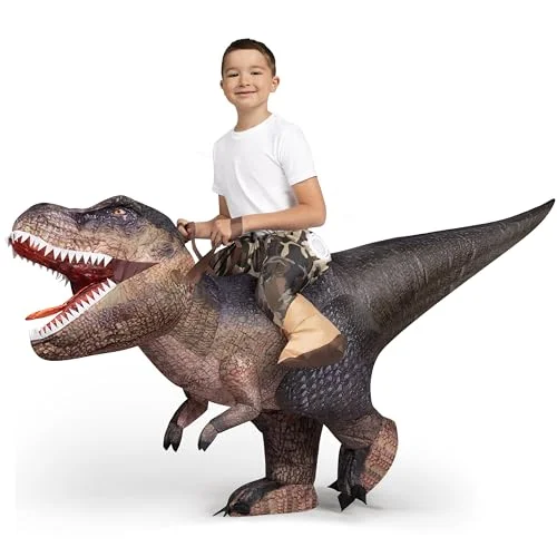 Inflatable Dinosaur Costume for Kids Premium Ride-On T-Rex Outfit for Halloween Parties (Brown, M) njgu3