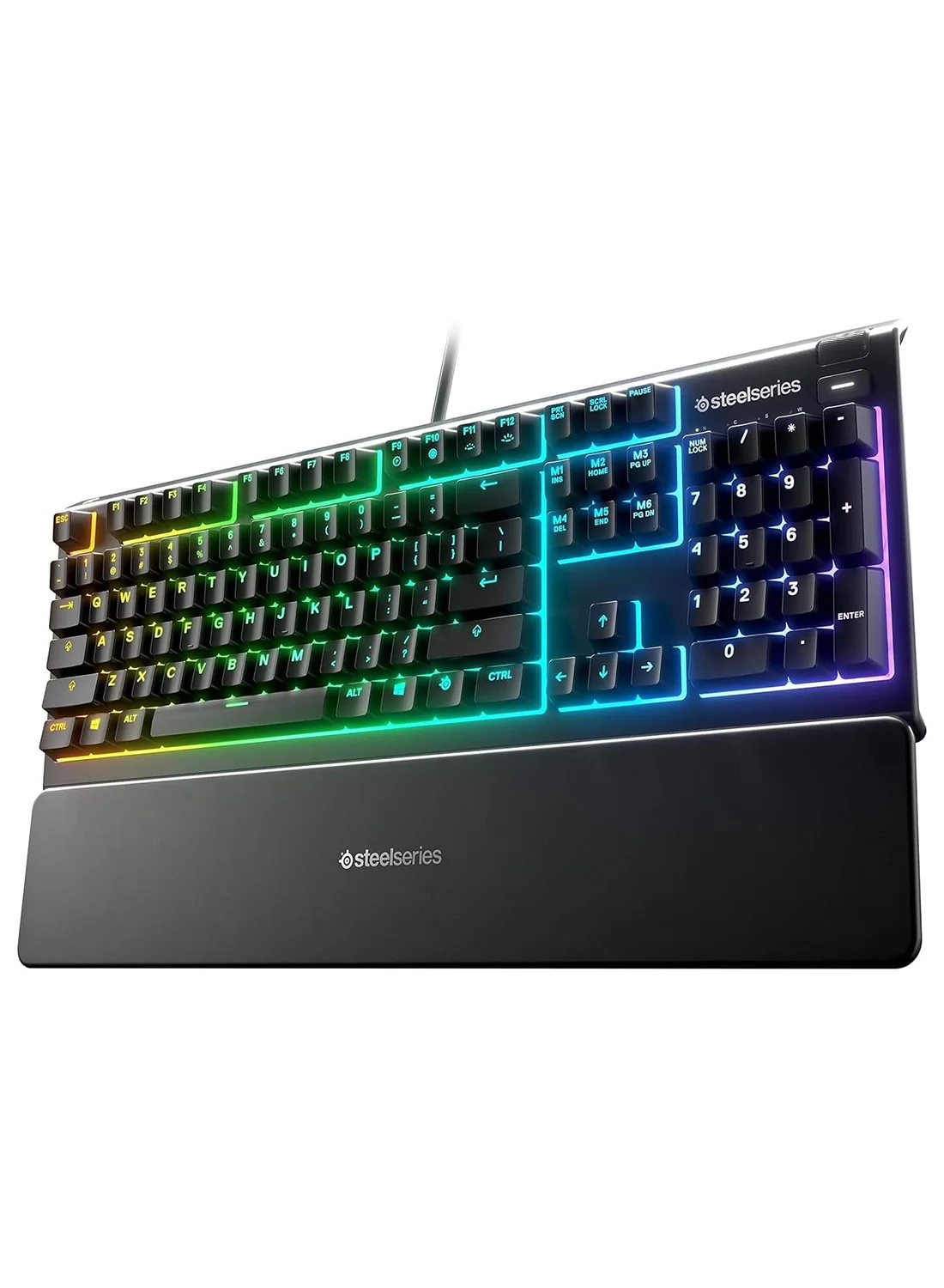 Premium Water Resistant Gaming Keyboard with Magnetic Wrist Rest and 10-Zone RGB Illumination (Black, Wired) wmt6o