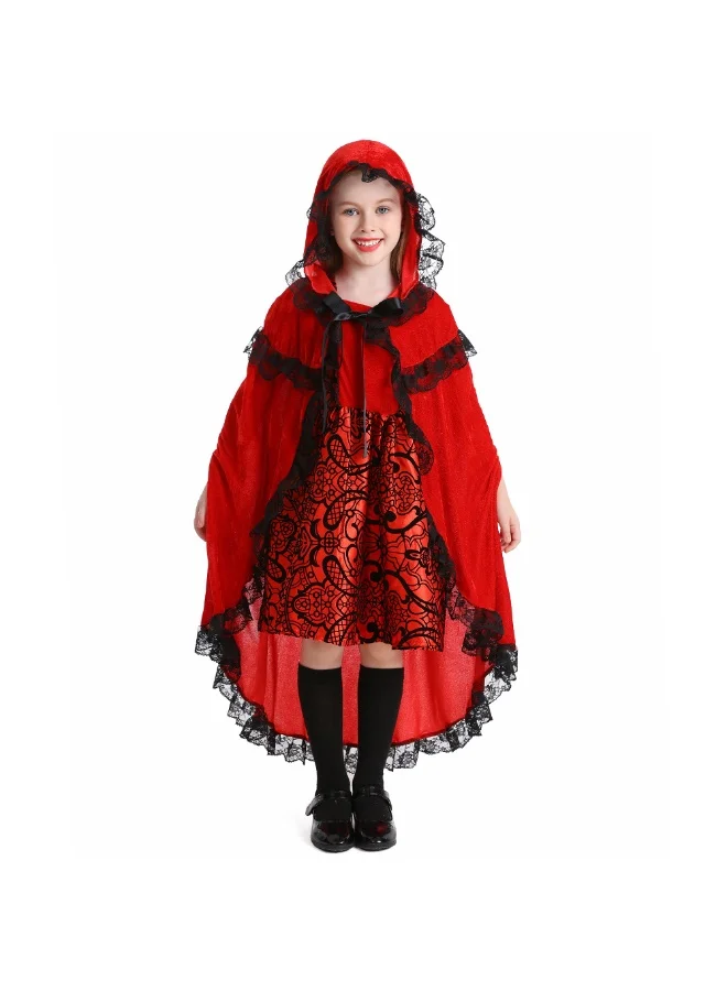 NIBEMINENT Girls Little Red Riding Hood Costume Fairy Tale Role Play Outfit (Red, Kids) 0ujj1