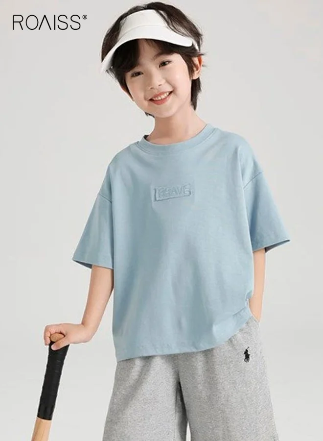 Roaiss Boys Summer Cotton T-Shirt Short Sleeve Crew Neck Breathable Casual Top (Kids, 120 cm) jgi4t