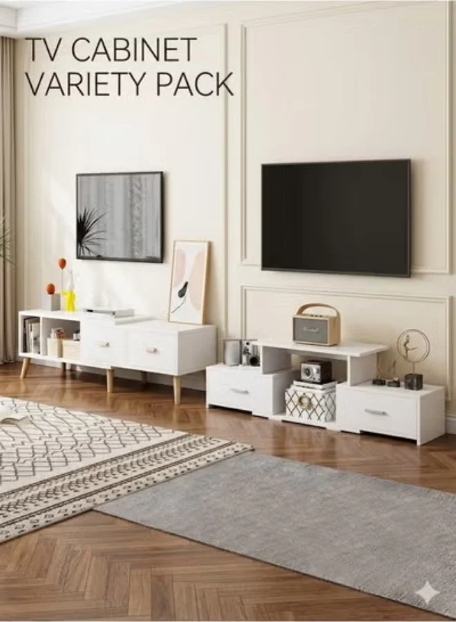 C&C Home Scandinavian Modern TV Stand with 2 Drawers, Matte White Media Console & Adjustable Entertainment Center Set d2qoy