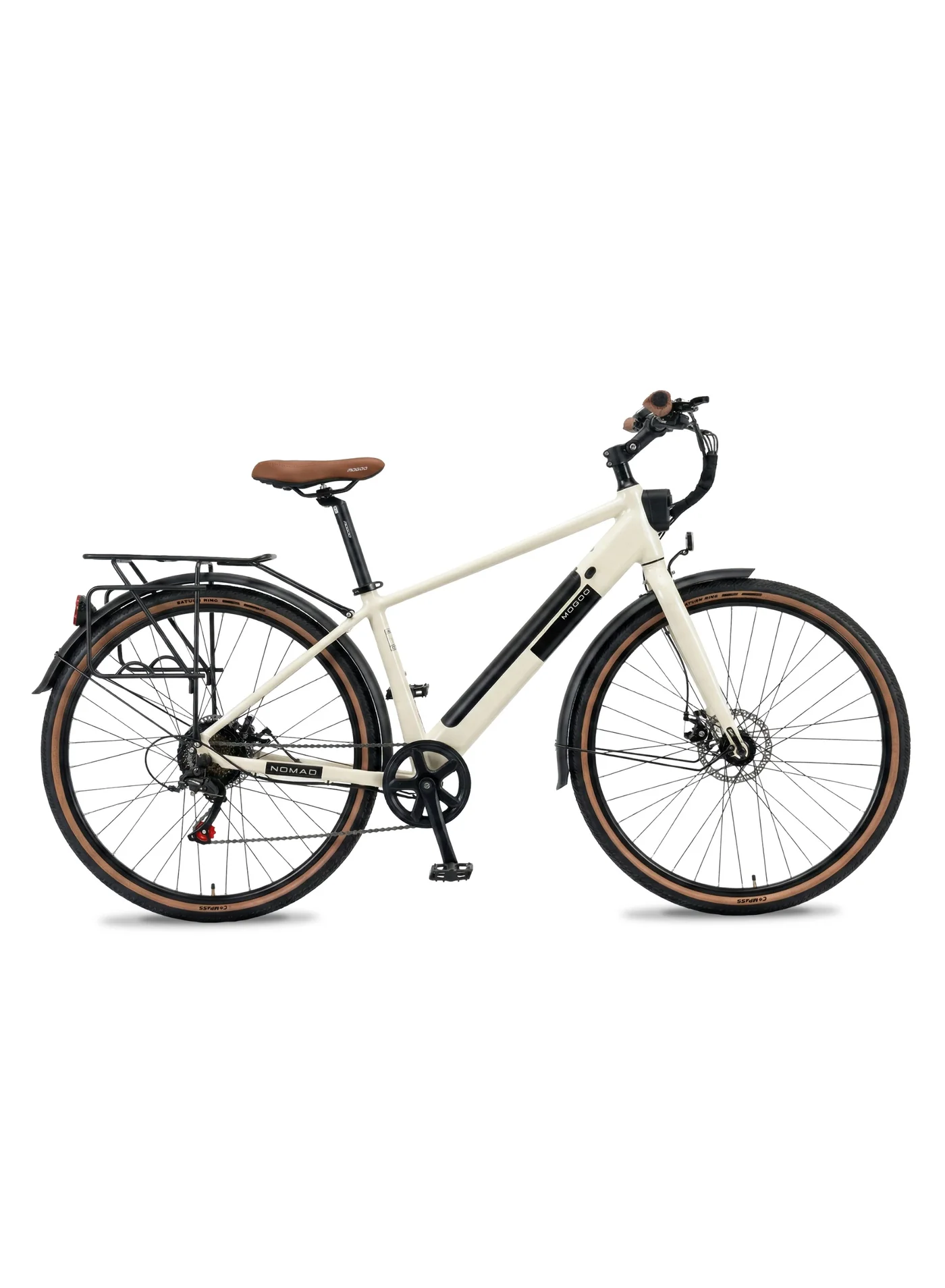 Mogoo NOMAD Hybrid Electric Bike 700C City Commuter with 36V 350W Motor and 7-Speed Gear System (Ivory, 700C) ax8je
