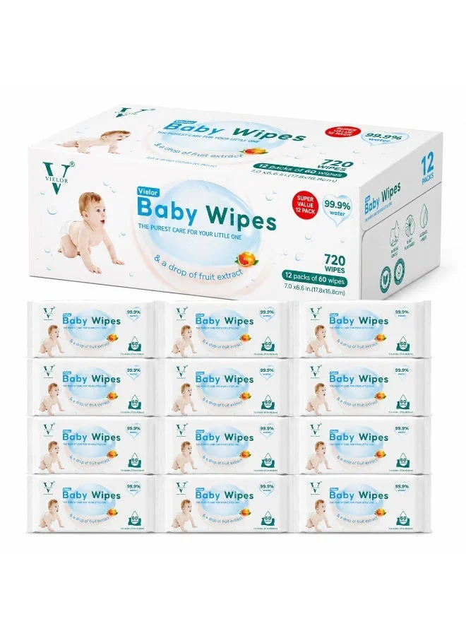 Vielor Pure Aqua Baby Wipes Ultra Thick & Biodegradable (Fragrance-Free, 720 Count) khnoq