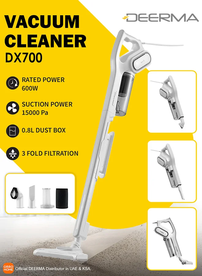 Premium 2-in-1 Handheld and Upright Vacuum Cleaner, Lightweight Corded Dust Collector with HEPA Filter (White, 600 W) wke5c