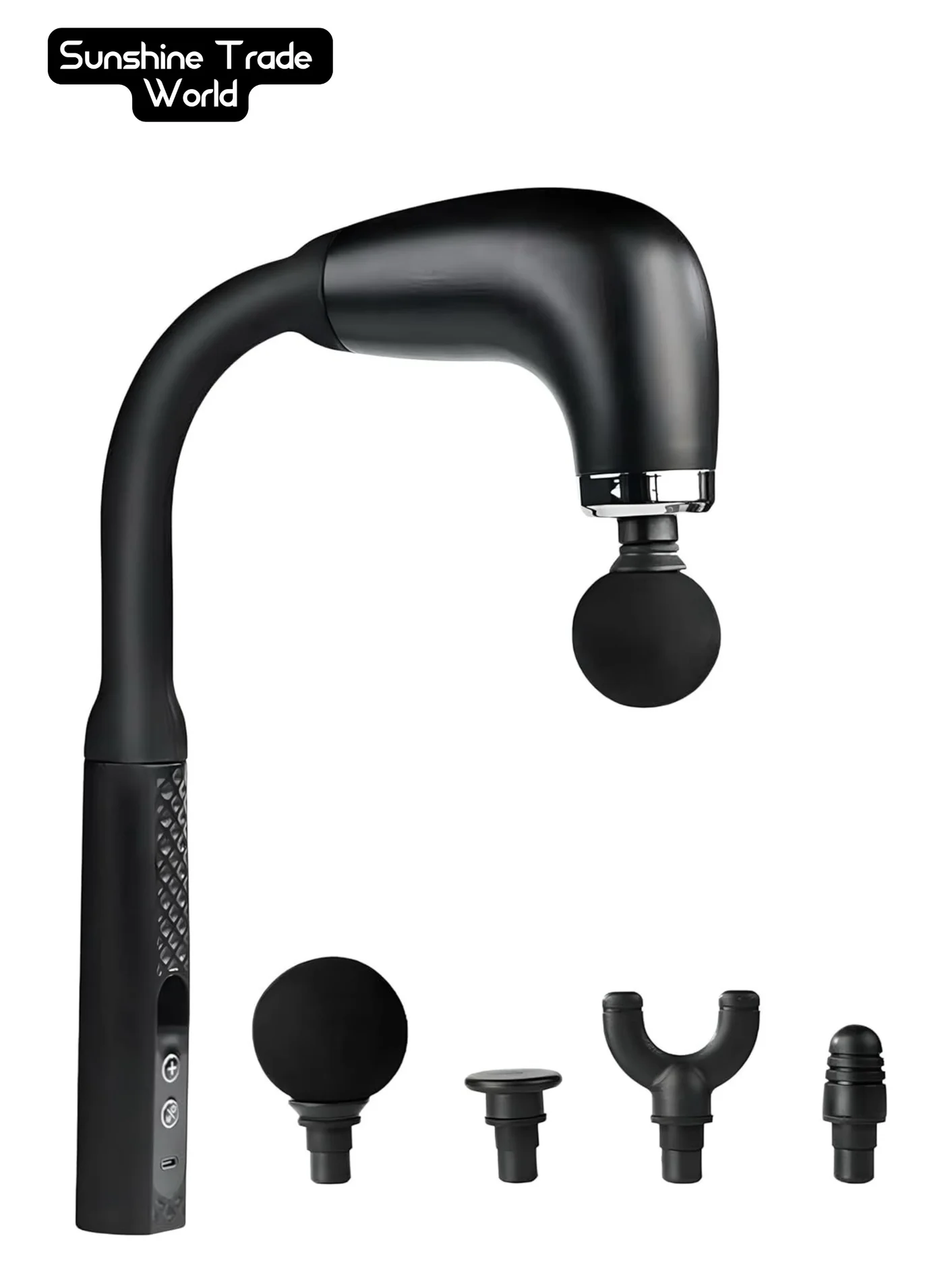 Sunshine Trade World U-Shaped Percussion Massage Gun with Extension Handle (9-Speed, 4 Heads, Rechargeable) 6msfa