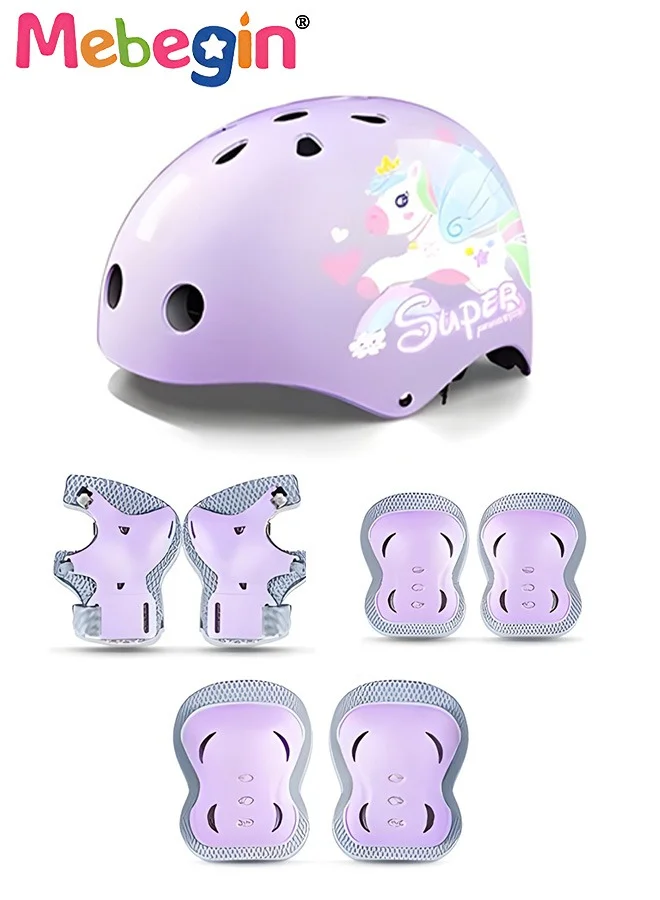 MEBEGIN 7PCS Adjustable Protective Gear Set, Kids Sports Helmet with Knee Elbow and Wrist Pads for Cycling and Skating (One Size) o9bvj