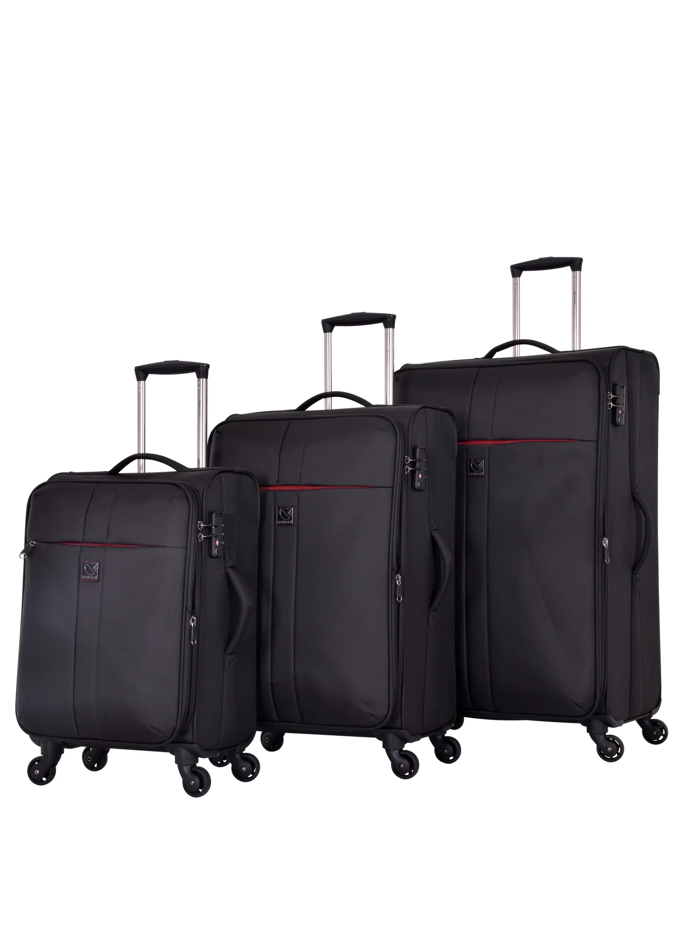 Eminent Soft Case Travel Luggage Set (3-Piece, Expandable, Wheeled, TSA Lock, Black) rm30t