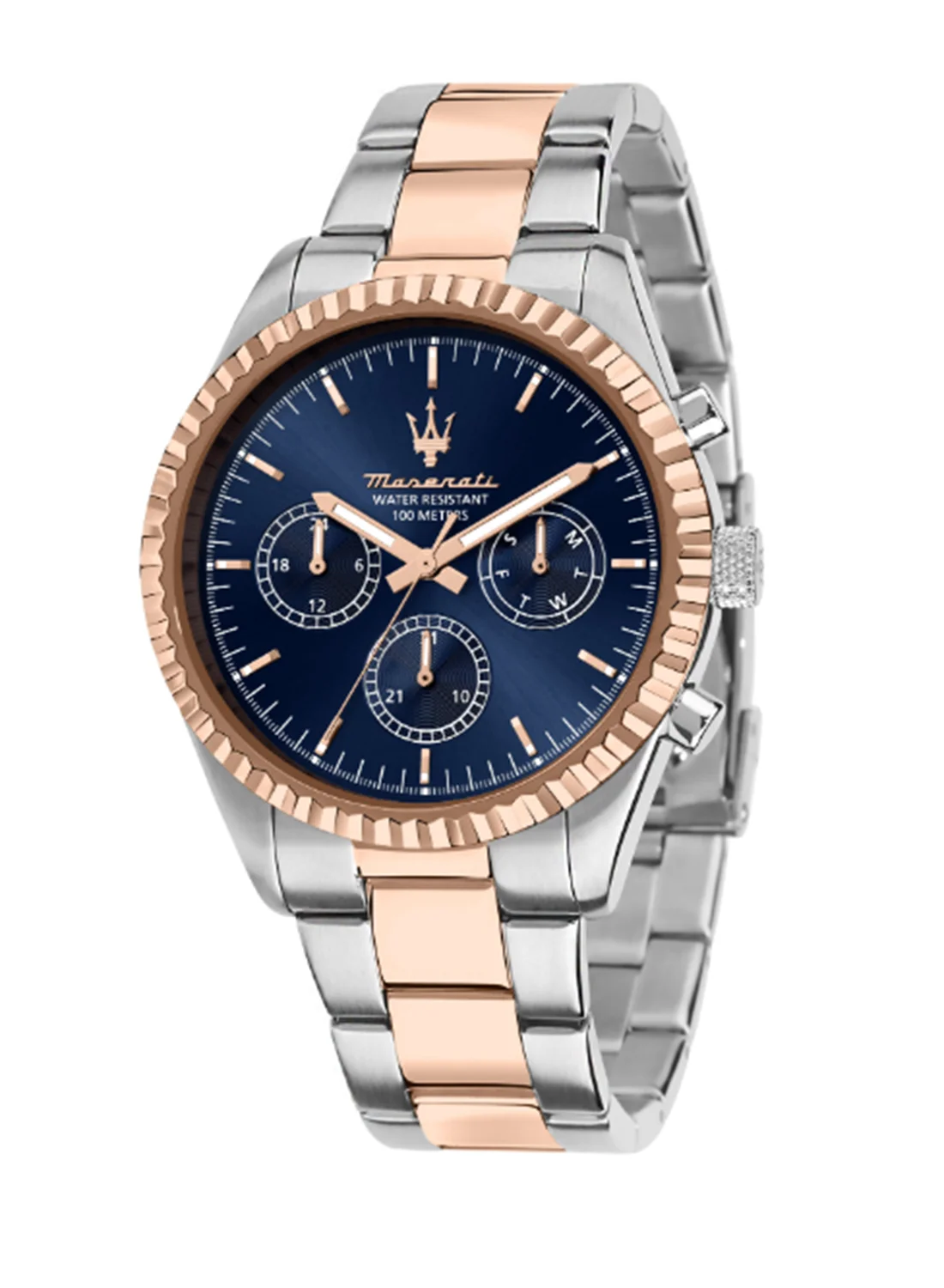 Premium Men's Blue Sunray Dial Rose Gold Stainless Steel Watch (43 mm) eq5b4