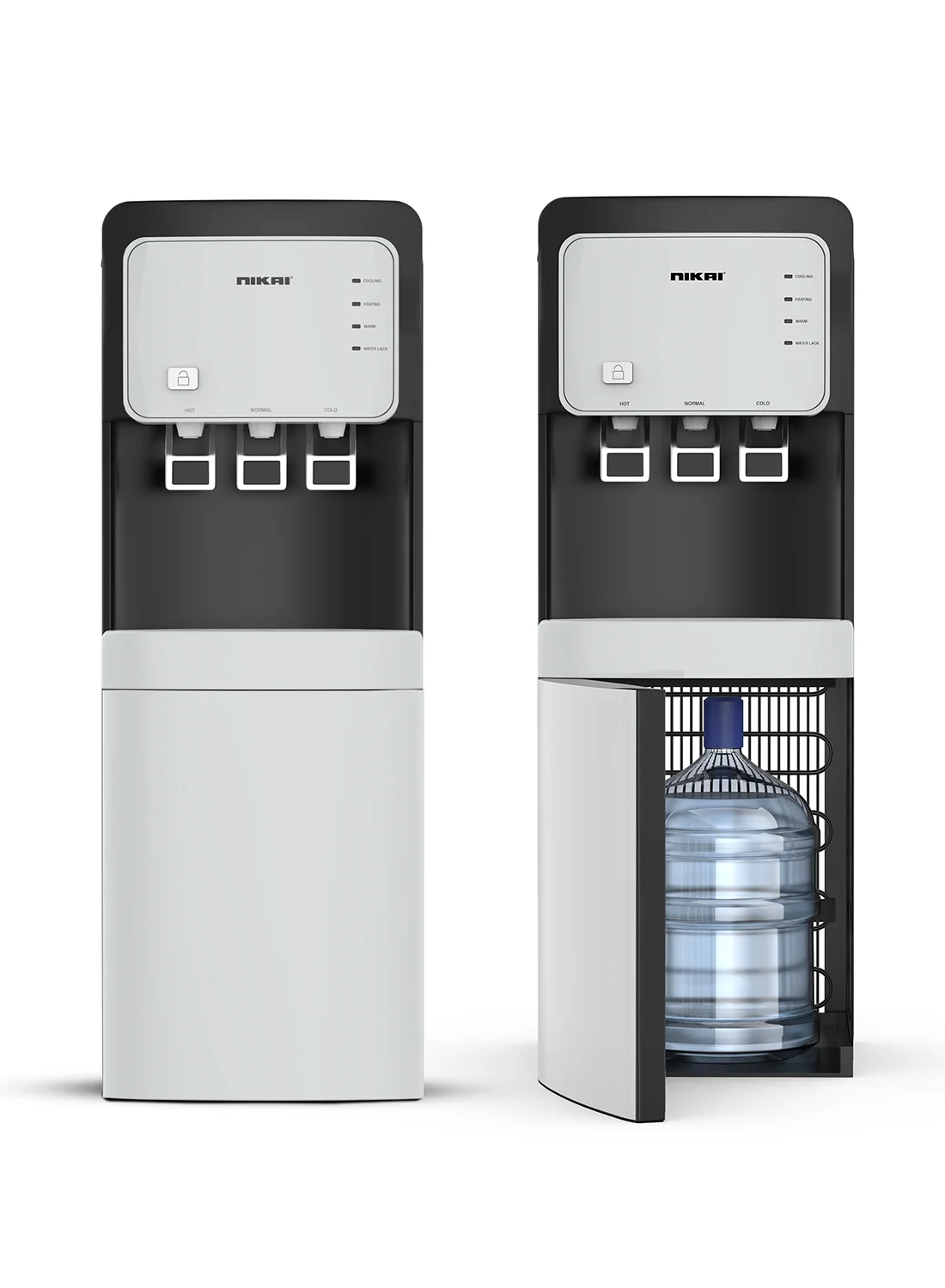 Nikai Bottom Loading Water Dispenser with 3-Tap System, Hot Normal Cold Water, Stainless Steel Tank, Anti-Spill Design (Black) pcbvg