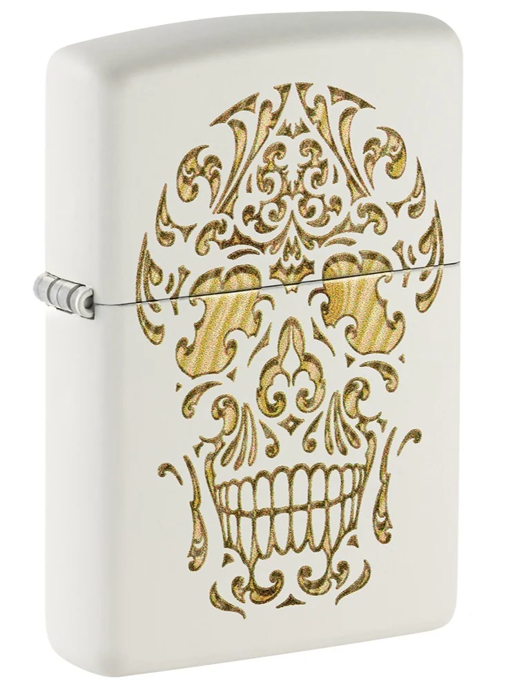 Premium Windproof Lighter Sugar Skull Design Matte Finish (White, Standard Size) tyiml