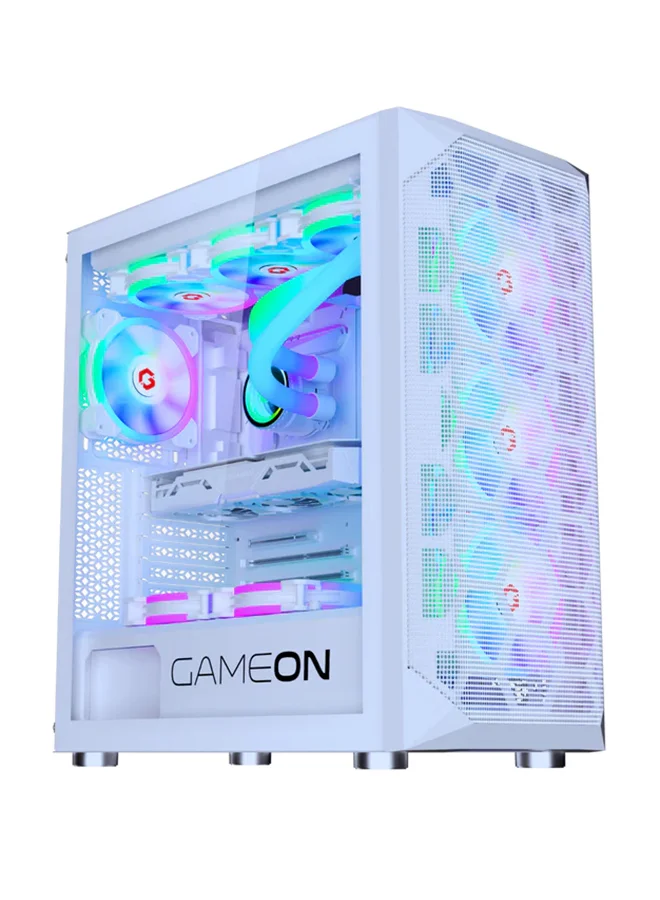 GAMEON Emperor Arctic I Series Mid Tower Gaming Case (ARGB, 7 Fans, White) 6f50y