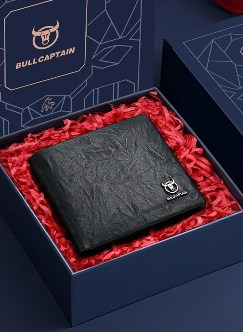 BULLCAPTAIN Men's Genuine Leather Wallet RFID Blocking Bifold Premium Slim Organizer (Black) fxdy5