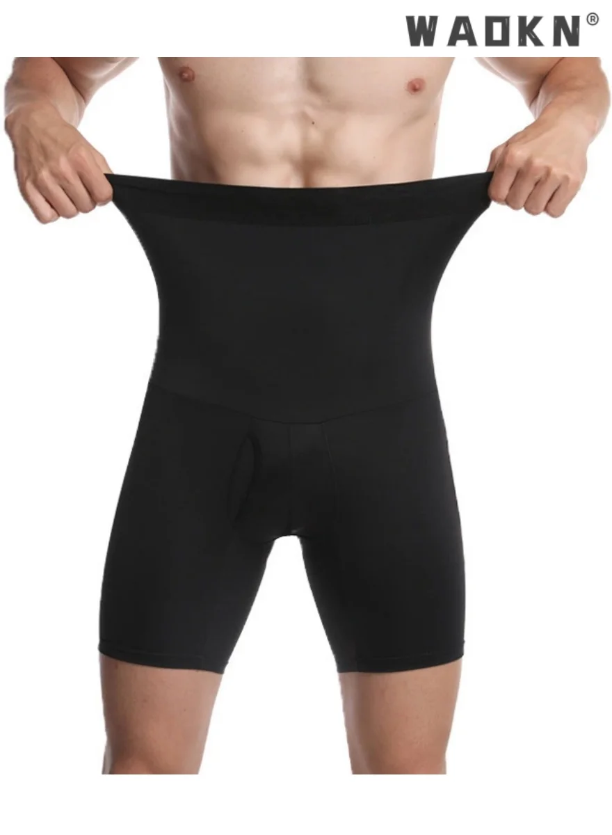 WAOKN Men High Waist Tummy Control Shapewear Seamless Body Shaper Compression Boxer Briefs (Black, L) otyb0