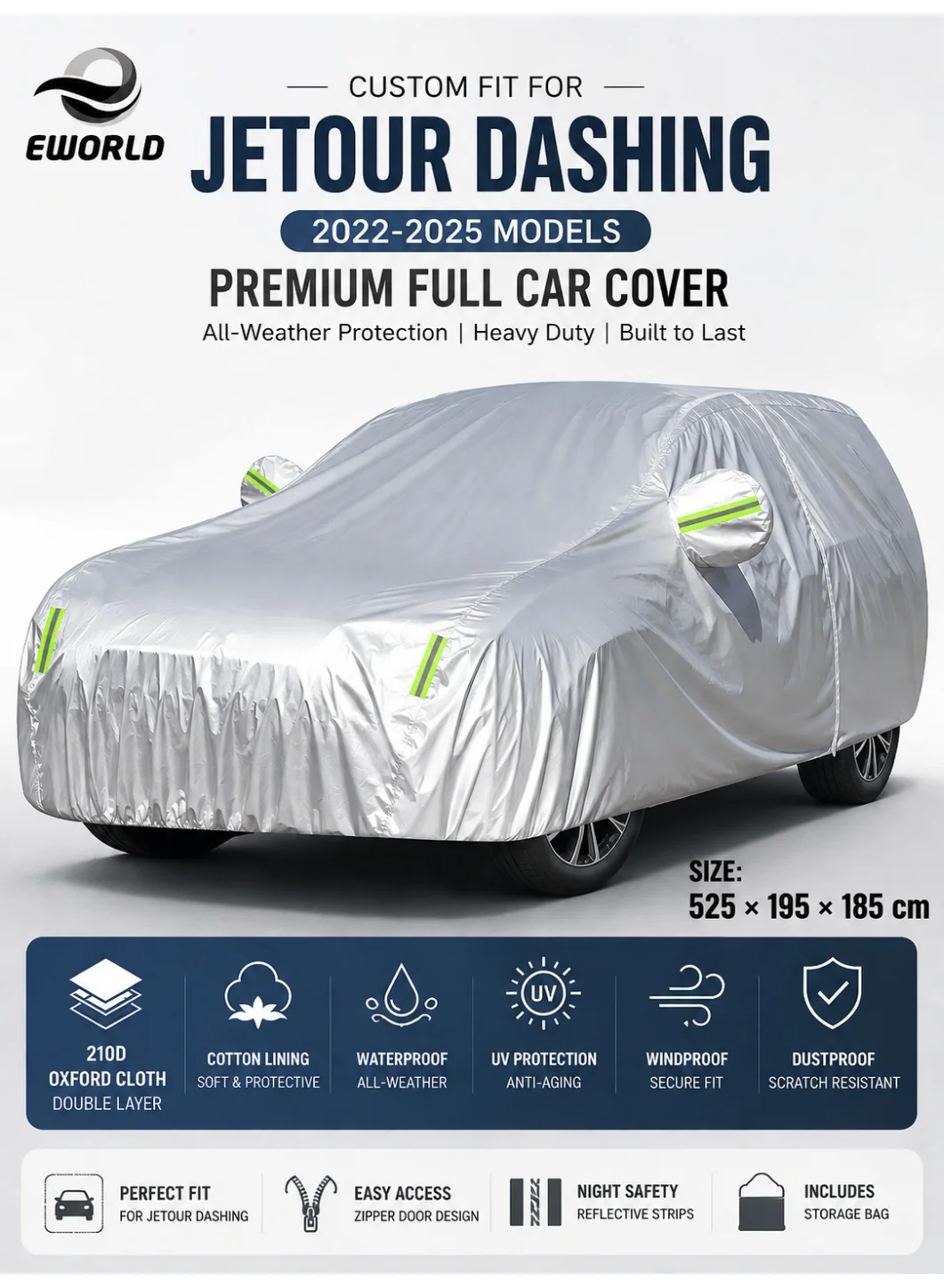 Eworld Full Car Cover for SUV 2022-2025 Models (Waterproof 210D Oxford Cloth, UV Protection, Silver, Universal SUV Fit) ku0n4