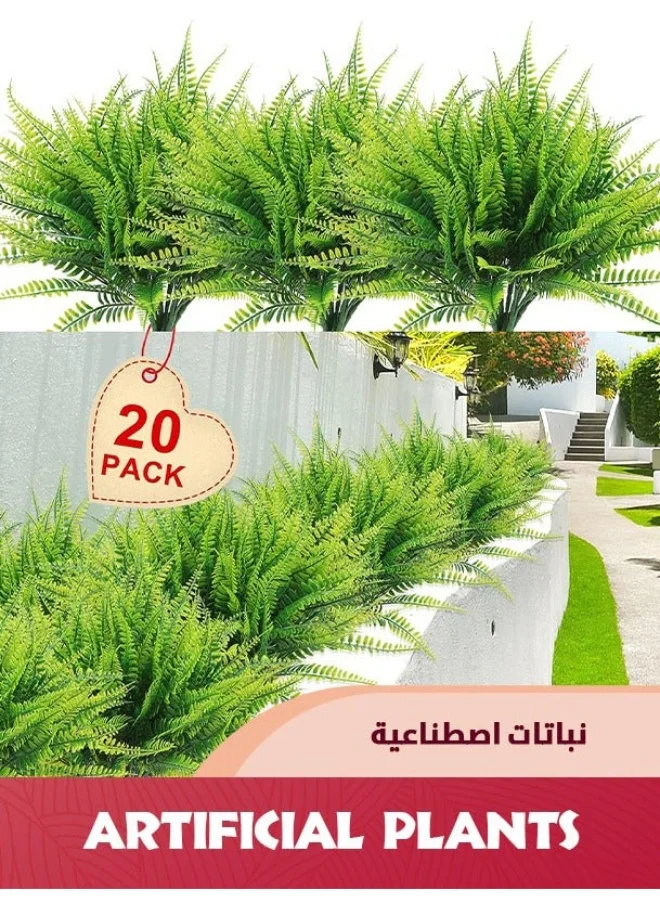 Arabest Artificial Boston Fern Plants (20 Bundles) UV Resistant Faux Greenery for Garden Patio Porch Decor 8vuuc