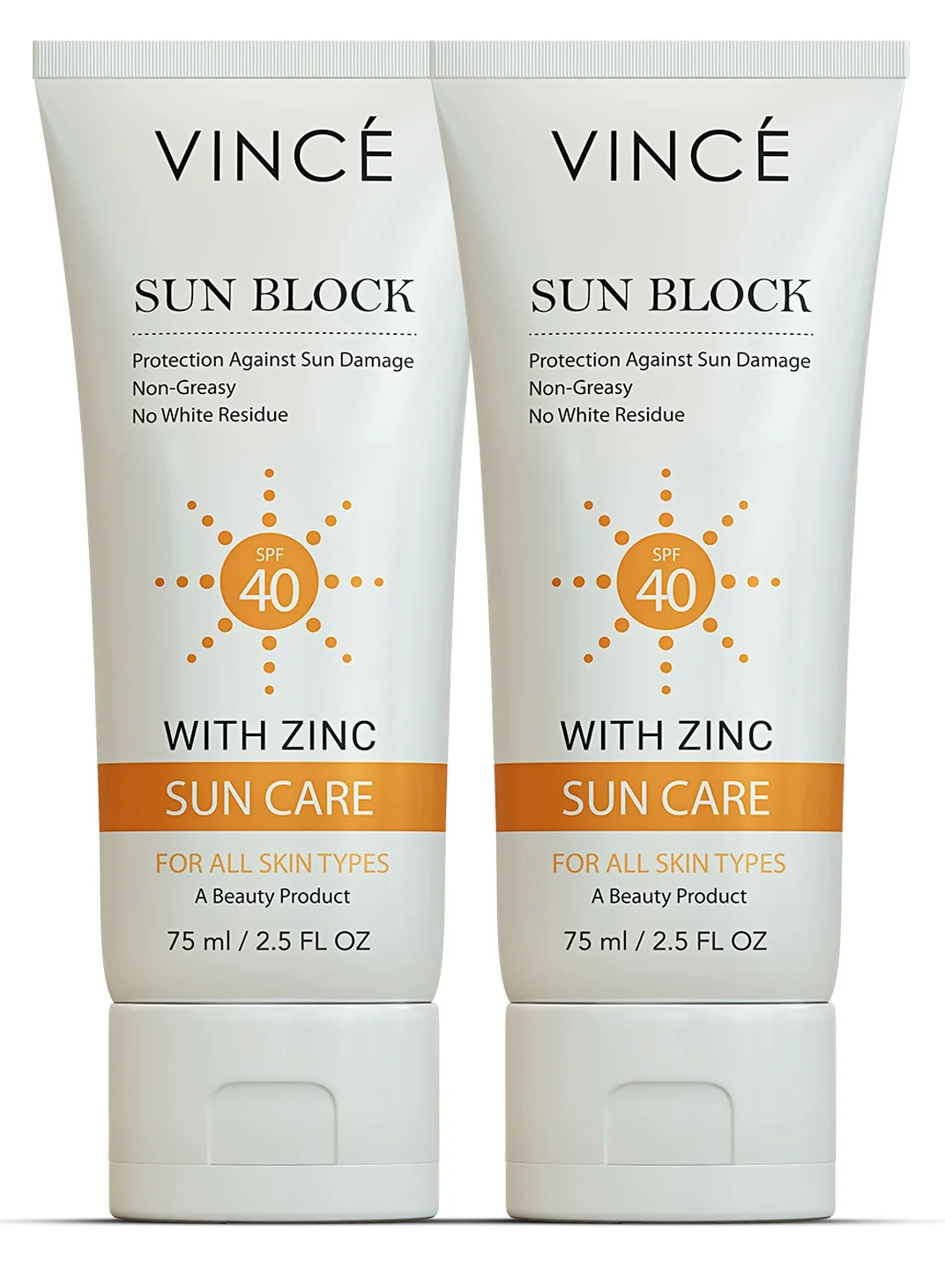 VINCE Sunblock SPF 40 Advanced UVA/UVB Protection Hydrating Formula (White, 75 mL) um2oe