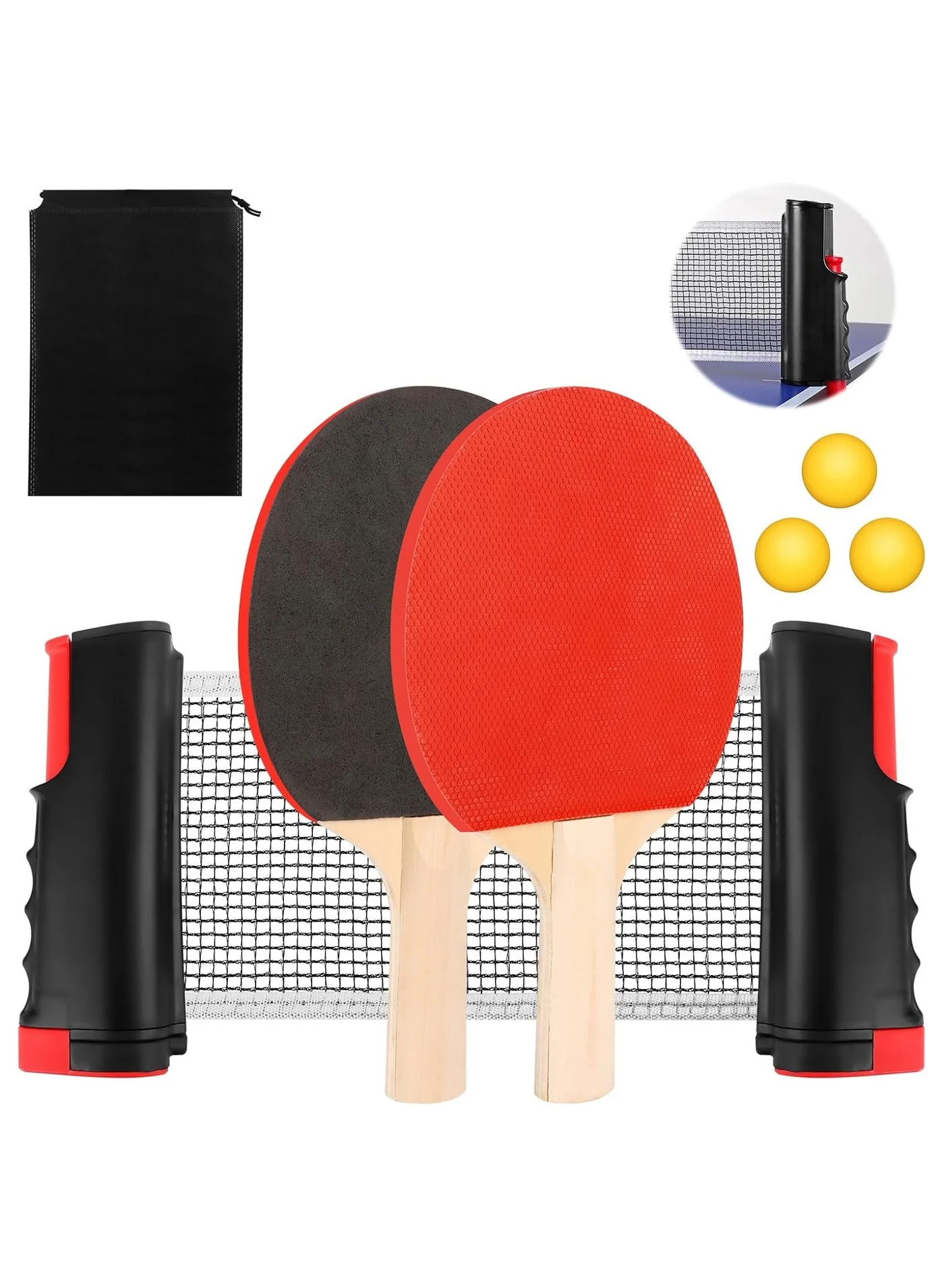 KCDMBUE Professional Table Tennis Set (2 Paddles, 1 Retractable Net, 3 Balls) Premium Ping Pong Kit for Kids and Adults af9xp