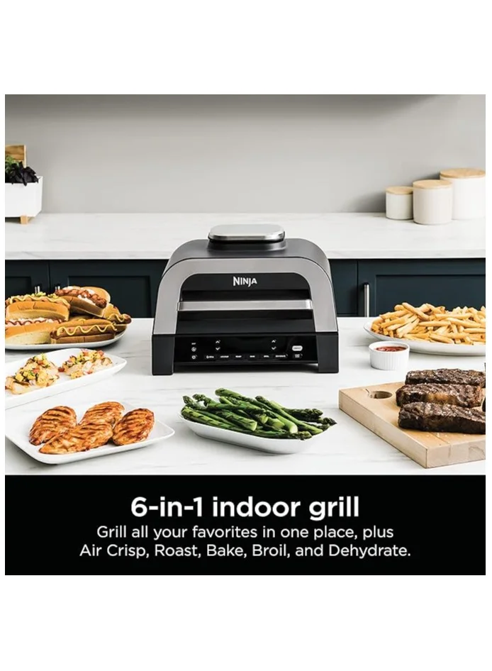 Premium 6-in-1 Indoor Grill and Air Fryer with Smart Thermometer (Black/Silver, 3.8 L) e4o6x