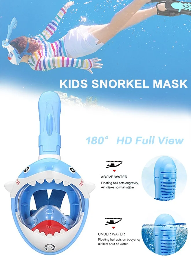 Thenice Full Face Kids Snorkel Mask Set with Adjustable Swim Fins (Blue, 180 Degree Panoramic View, For Kids 4-16) k0ial