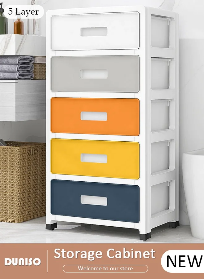 DUNISO 5-Layer Drawer Storage Cabinet with Wheels, Premium Plastic Floor Organizer for Clothes and Toys (35x26x70.5cm) xzid4