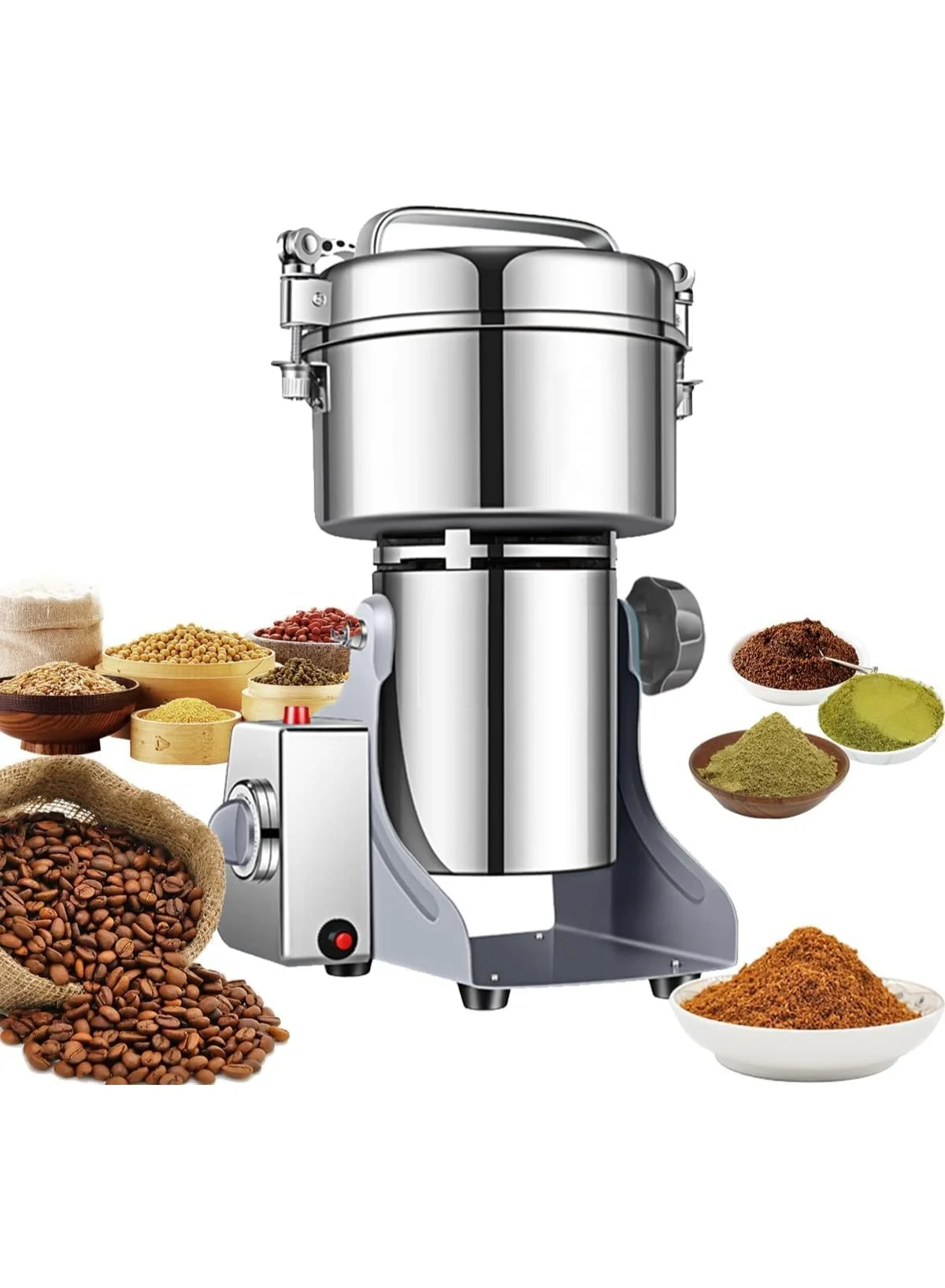 Silver Crest Electric Spice Grinder 2500W Heavy Duty Stainless Steel Powder Machine for Herbs Grains and Coffee Beans (Silver, 500g) x0p38