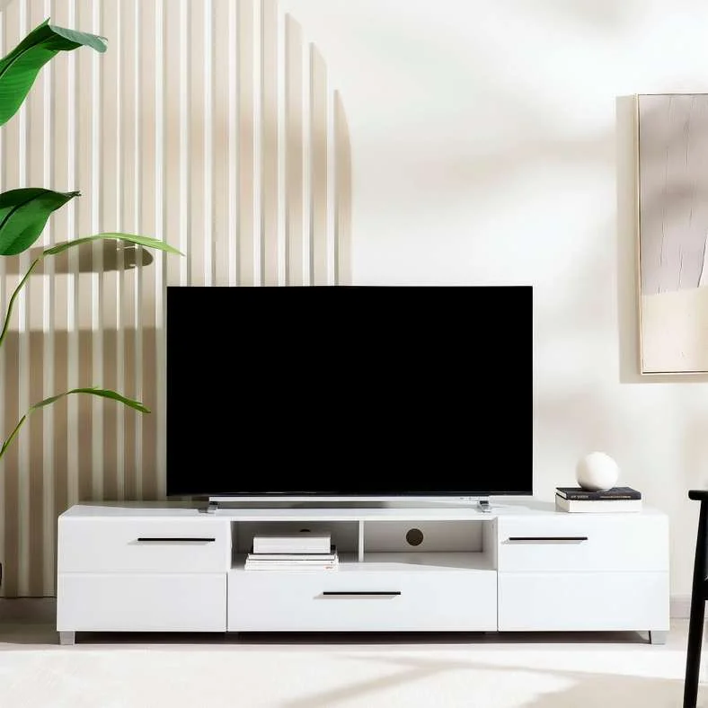 Pan Home Aventor TV Unit Modern Entertainment Stand for Screens Up to 80 Inches (White) 6pvny