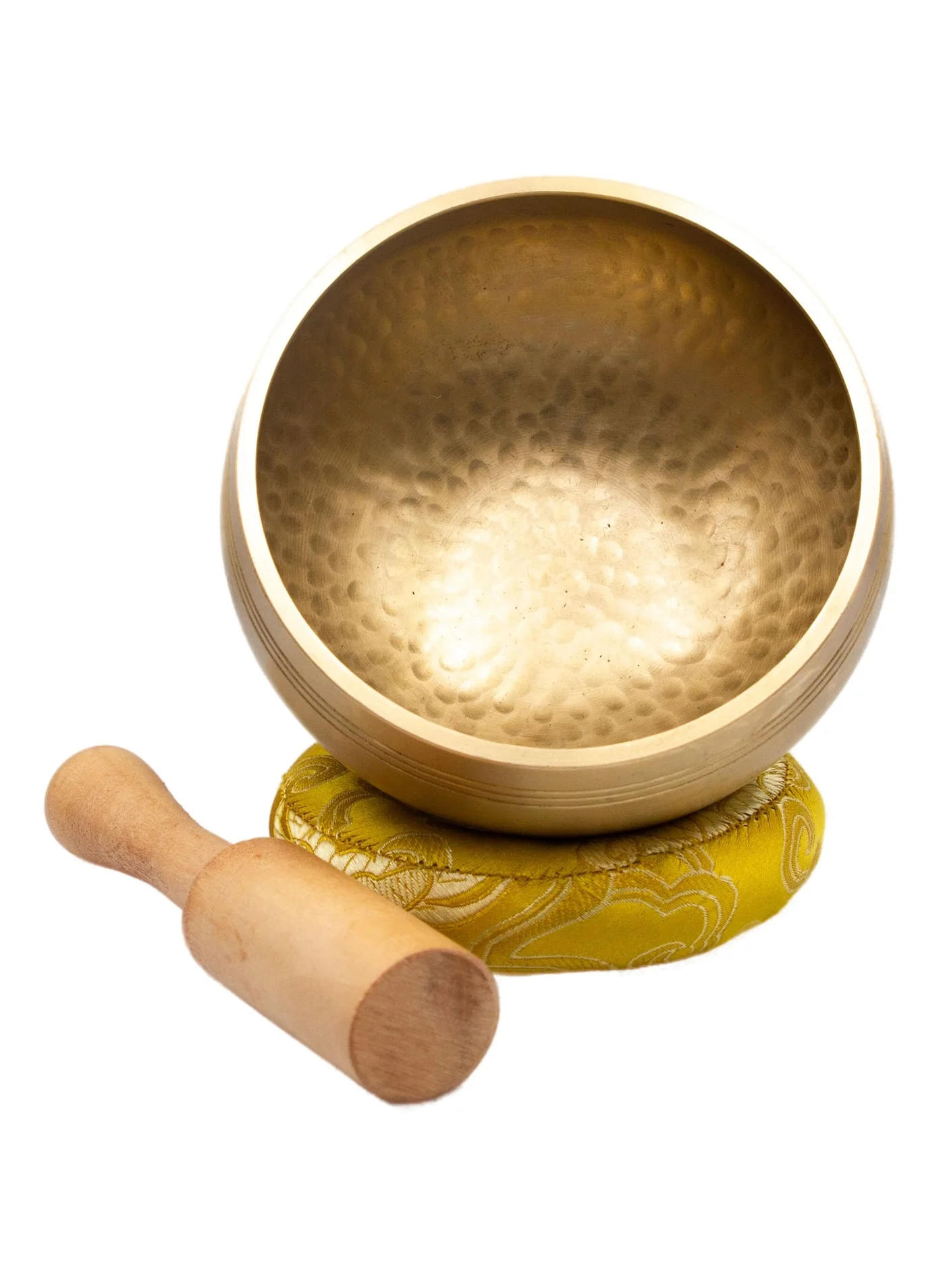 Alpine Crystals Himalayan Singing Bowl Handcrafted Meditation Instrument (Golden, 455g) with Wooden Striker and Silk Cushion vtn7d