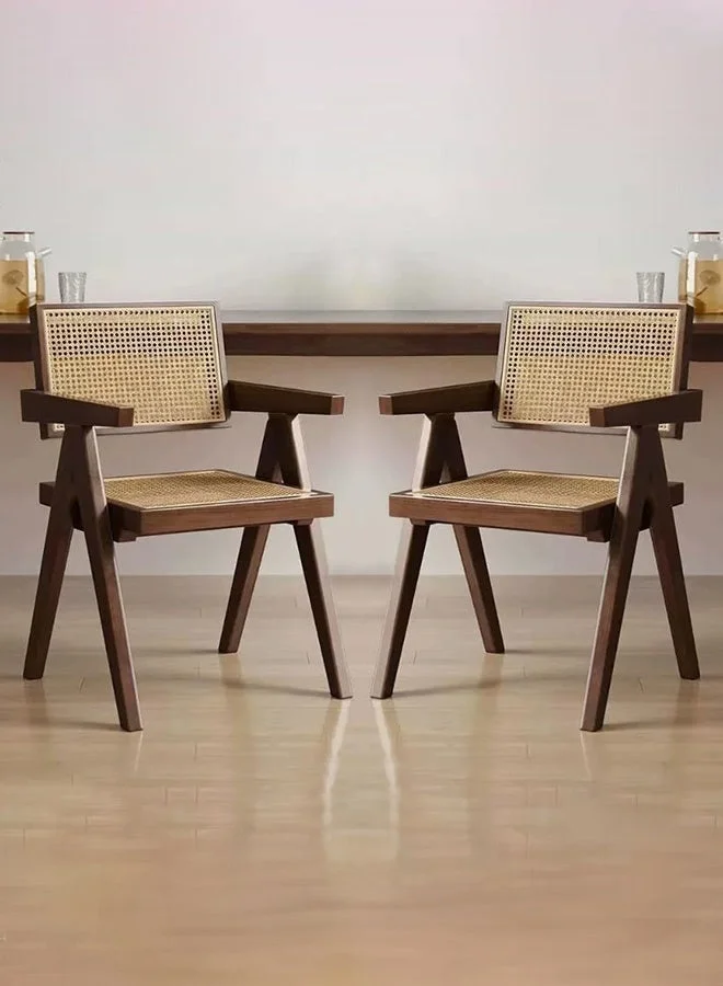 WALALLA Rattan Accent Chairs Set of 2, Modern Mid Century Armchairs with Armrests for Living Room and Bedroom (Brown) ekcvw