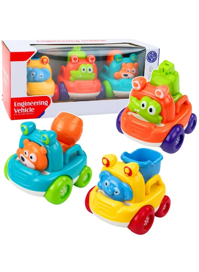MYTOYS Construction Vehicle Toy Set with Animal Characters (3 Pieces, Multicolor) - Educational Push Cars for Toddlers kp596