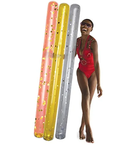 Premium Inflatable Pool Noodles Jumbo Confetti-Filled Floating Toys for Water Games and Pool Parties (Gold, 3 Pack) ya1ik
