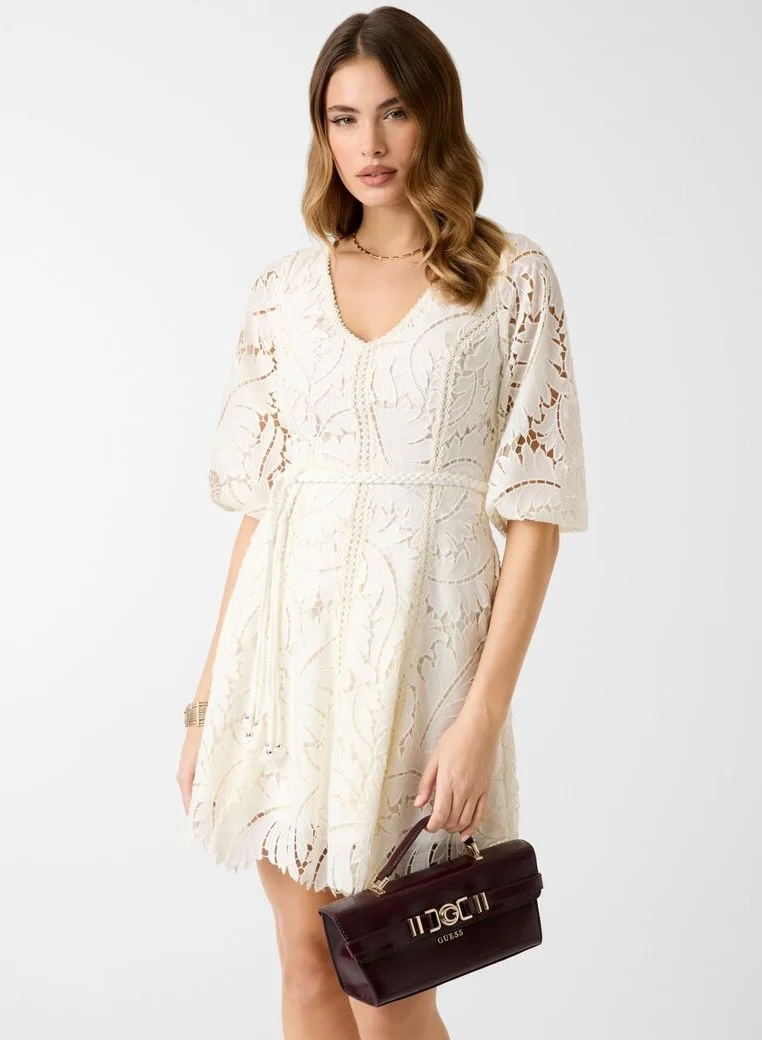 Premium Embroidered Fit & Flare Midi Dress Elegant Floral Pattern For Women (Size M) u52cv