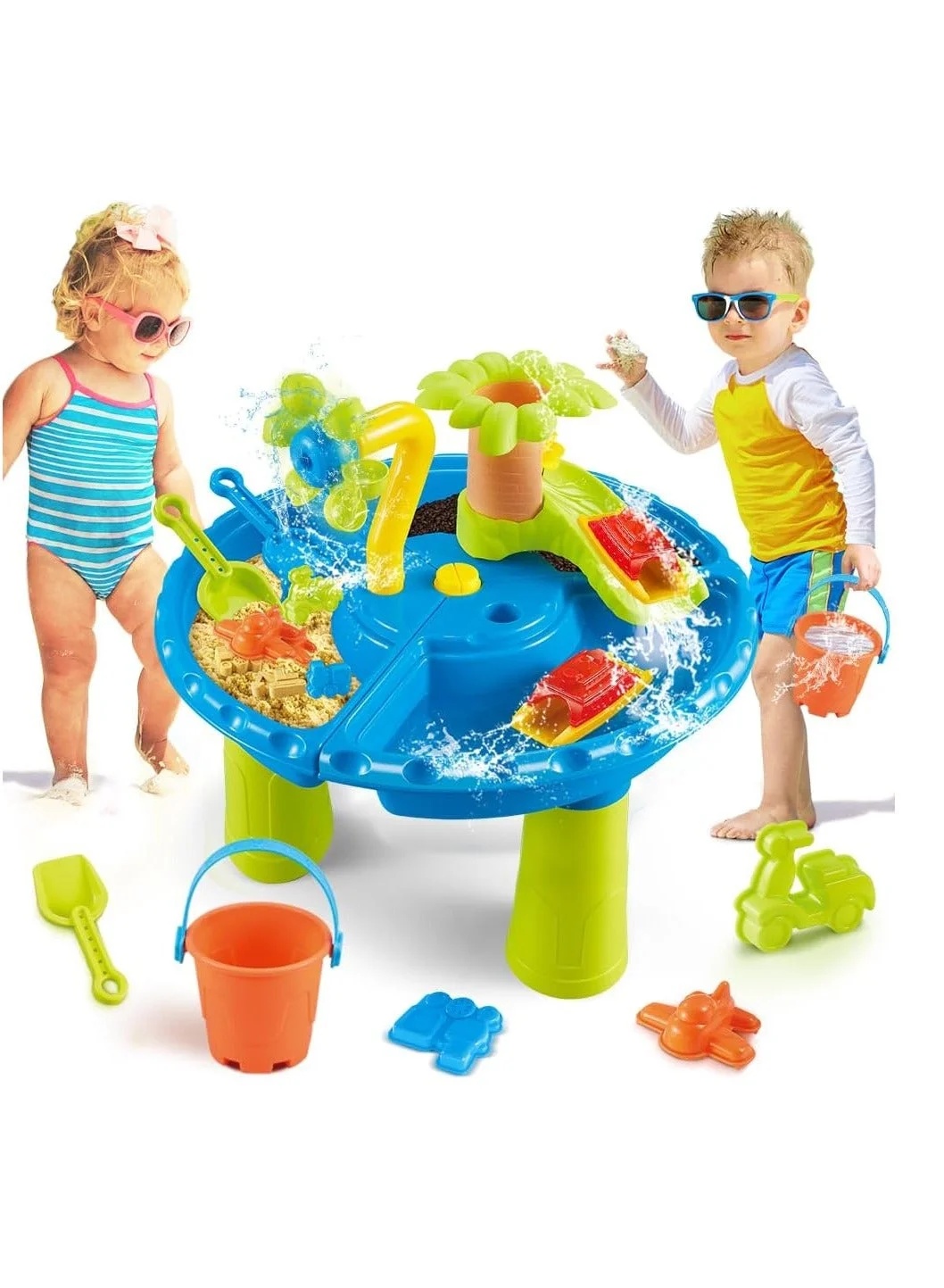 MERCONSER 3-in-1 Kids Sand and Water Table Activity Center with 22-Piece Accessory Set for Outdoor Summer Play (Multicolor, 22-Piece) w20xm