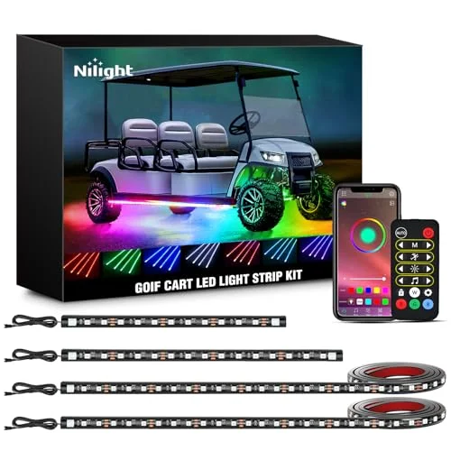 Nilight Golf Cart Underglow LED Light Strip Kit Multi-Color Neon Accent Lighting (4 Pieces, 12V-66V) jqgf4