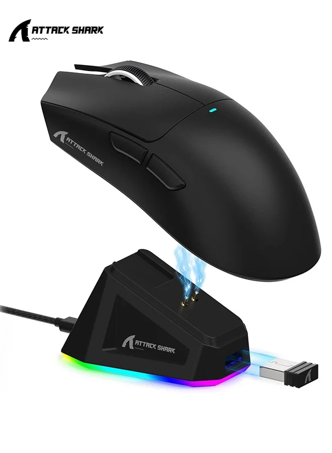 Attack Shark X11 Lightweight Wireless Gaming Mouse with RGB Charging Dock and 22K DPI Optical Sensor (Black) hcolm