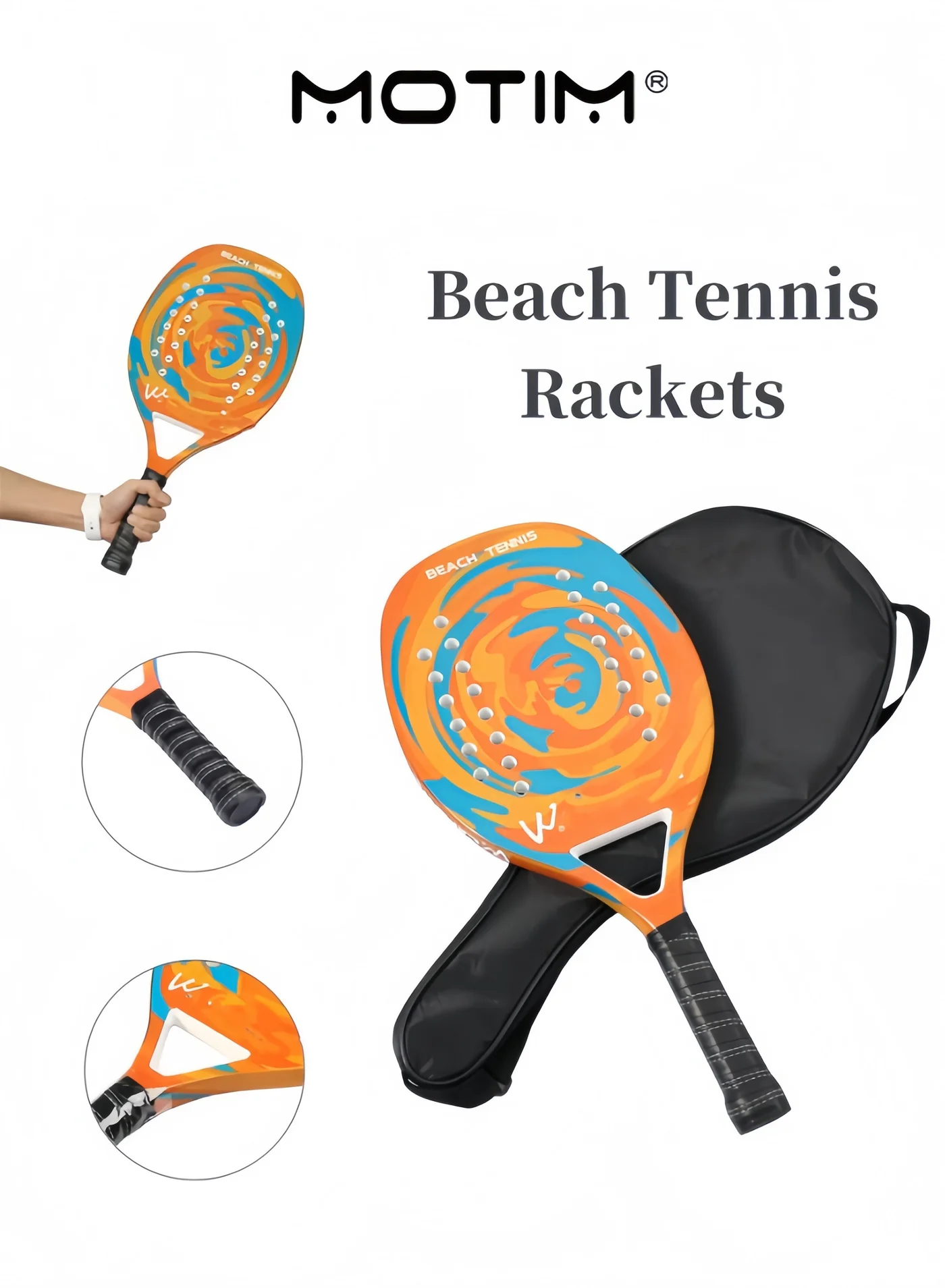 Motim Professional Carbon Fiber Beach Tennis Racket Set with Soft EVA Face and Storage Bag (Standard Size) o5nv5