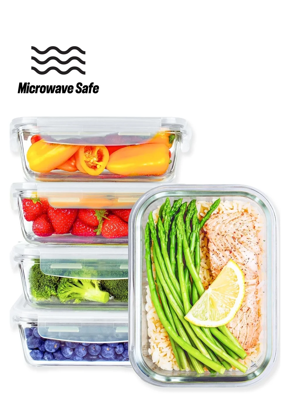 Premium Glass Meal Prep Containers with Airtight Lids (5 Pack, 1040 mL) 7pbpu