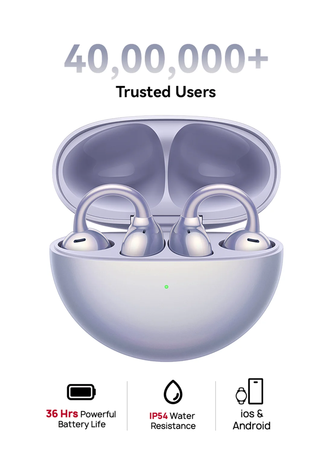 Smart Open-Ear Wireless Earbuds Bluetooth Headphones Futuristic Aesthetic Design (Purple, 1 Pair) wjnm9