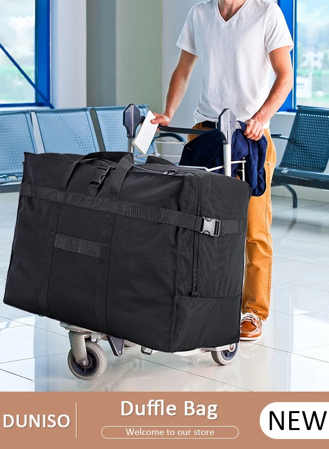DUNISO Heavy Duty Oxford Duffle Bag Large Capacity Storage Organizer with Zippers and Carrying Handles for Travel Moving and Camping (Black, 80 cm) lq362