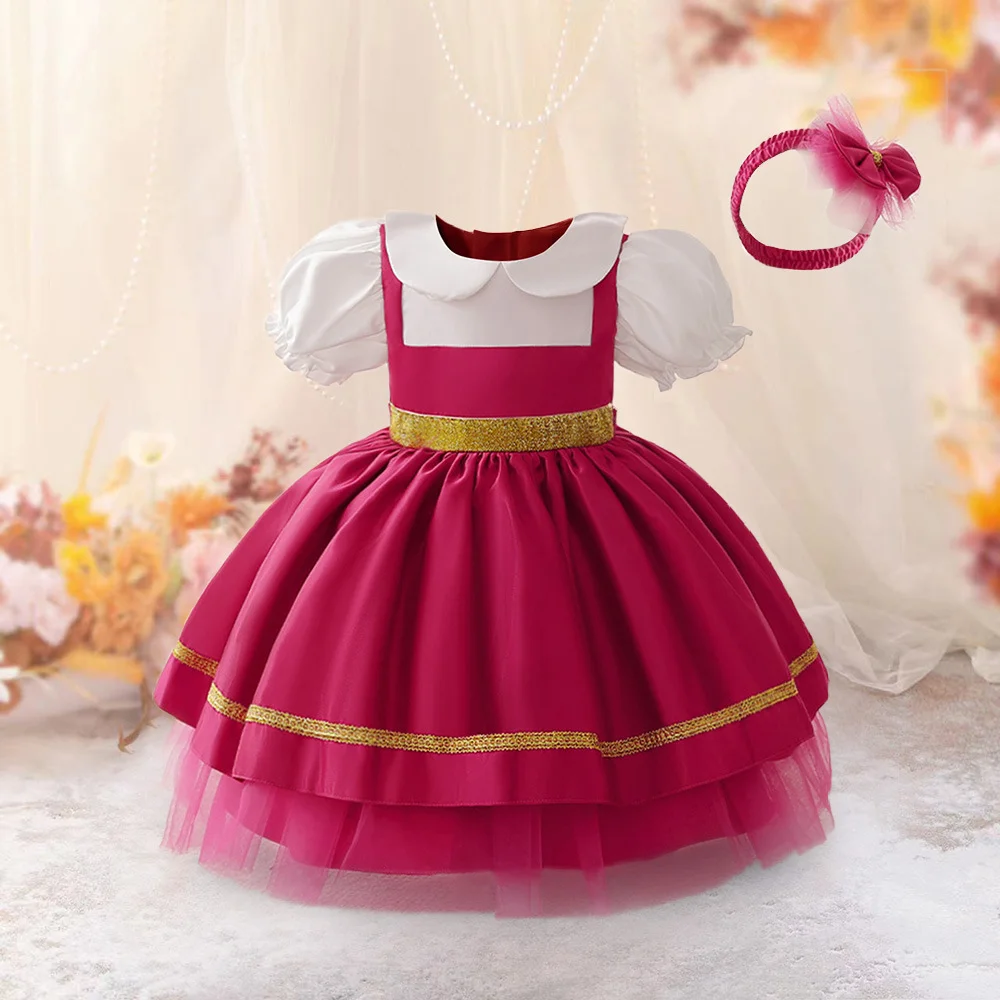 Loquat Little Red Riding Hood Princess Dress for Girls Bubble Sleeve Puffy Costume for Performance (Red, 120cm) 3rana