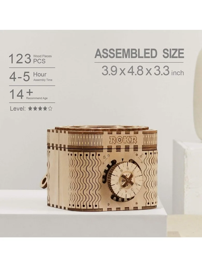 Mechanical Treasure Box 3D Wooden Puzzle Kit Premium DIY Craft Model for Adults and Teens (123 Pieces) o0h03