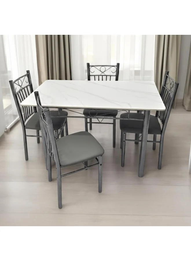 ABX HOME Rectangular Dining Set with Marble Top Table and 4 Fabric Chairs (White, 1+4 Seater) y4lcz