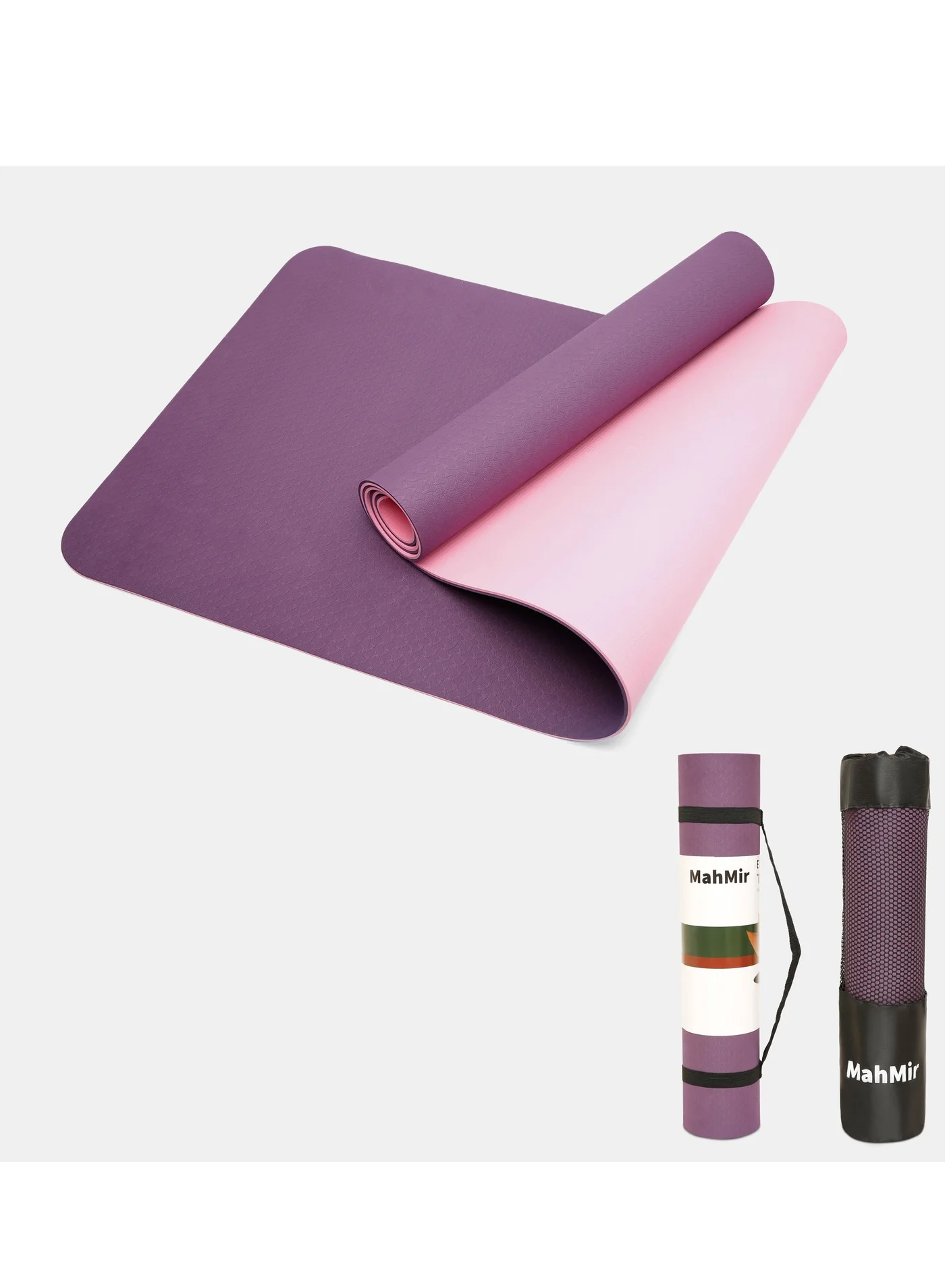 MahMir Non-Slip Yoga Mat Exercise Fitness Pad with Carrying Bag (Purple and Pink, 183cm x 61cm x 6mm) dk8i0