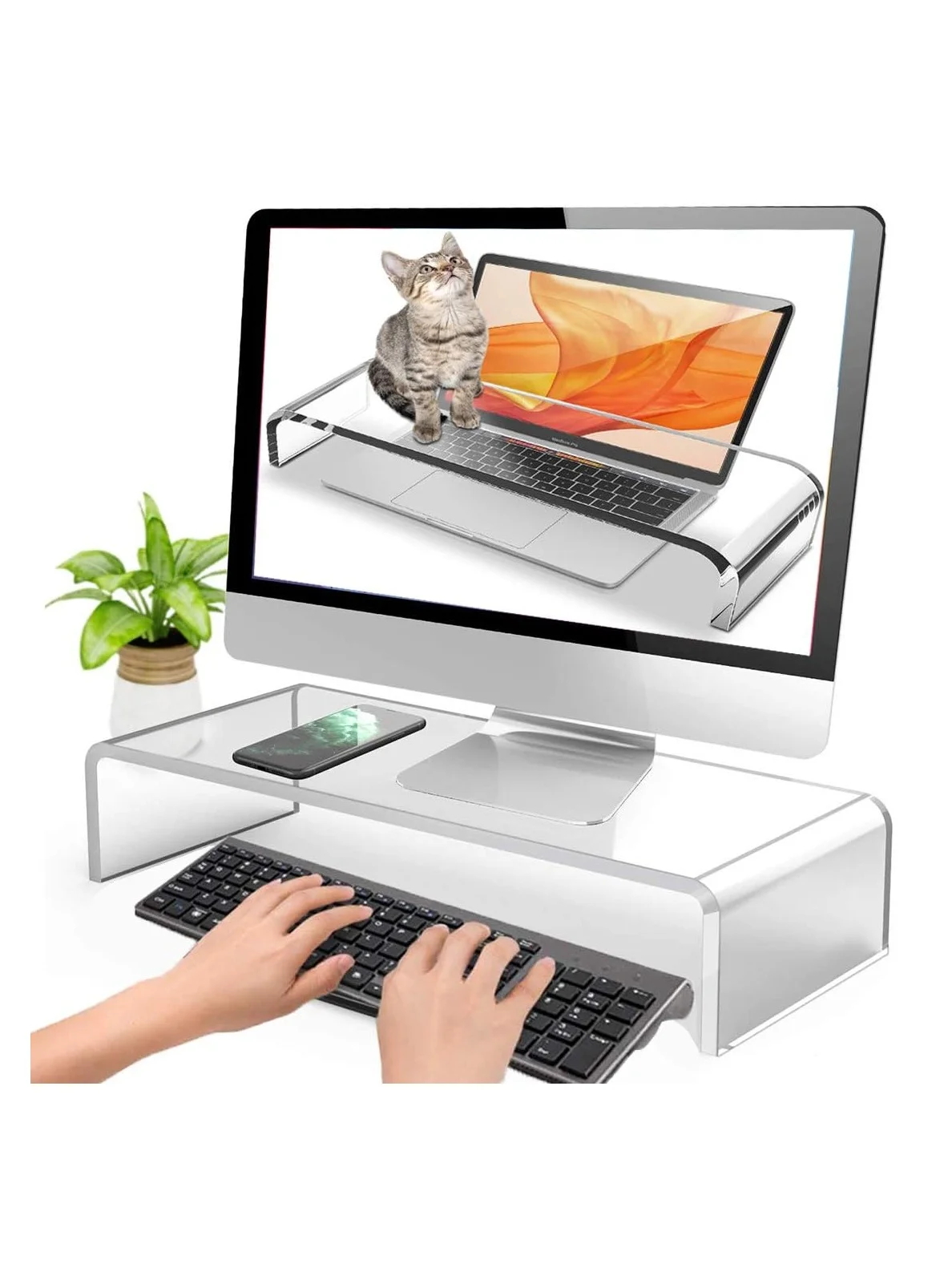 TPGP Acrylic Keyboard Cover and Monitor Stand (Clear, 51 cm x 20 cm x 7 cm) 3hbfd