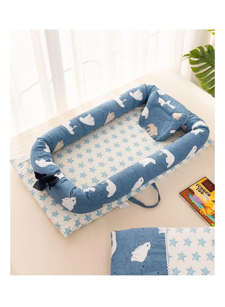 NKX Portable Baby Crib with Removable Washable Cover Premium Pure Cotton Bedding (Polar Bear Pattern, 90x50x15cm) 8y084