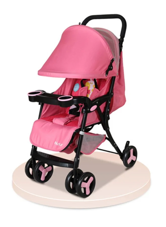 Nurtur Ultra Compact Lightweight Baby Travel Stroller with Reclining Seat and Detachable Tray (Pink Printed, 0-36 Months) 5e9x2