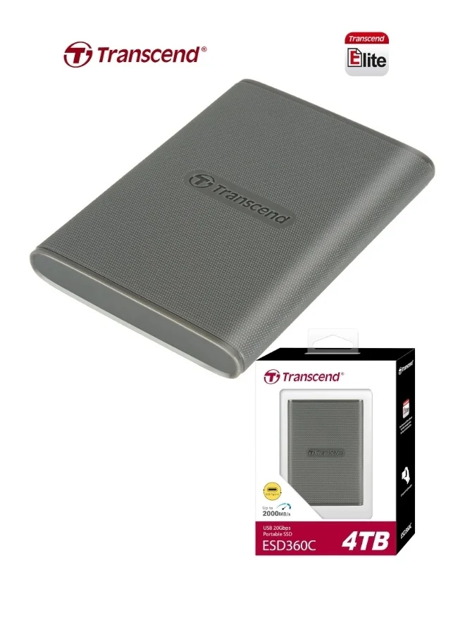 Transcend ESD360C Portable External SSD 4TB USB 3.2 Gen 2x2 High-Speed Solid State Drive for Laptop Desktop and Smartphone (4TB) lrg6x