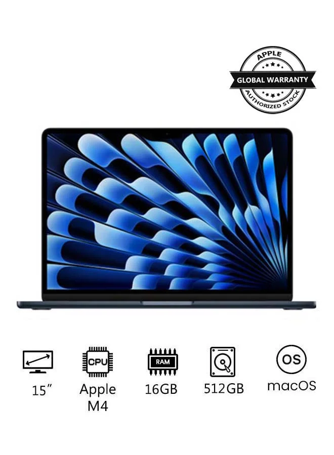 Premium Smart 15-Inch Laptop, M4 10-Core CPU 10-Core GPU, 16GB RAM, 512GB SSD, Midnight (International Version) gc6oe