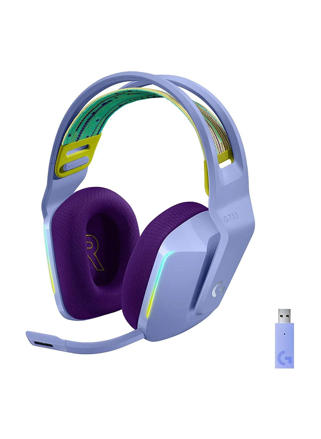 Premium Wireless Gaming Headset with RGB Lighting and Surround Sound Microphone (Lilac) jif6c