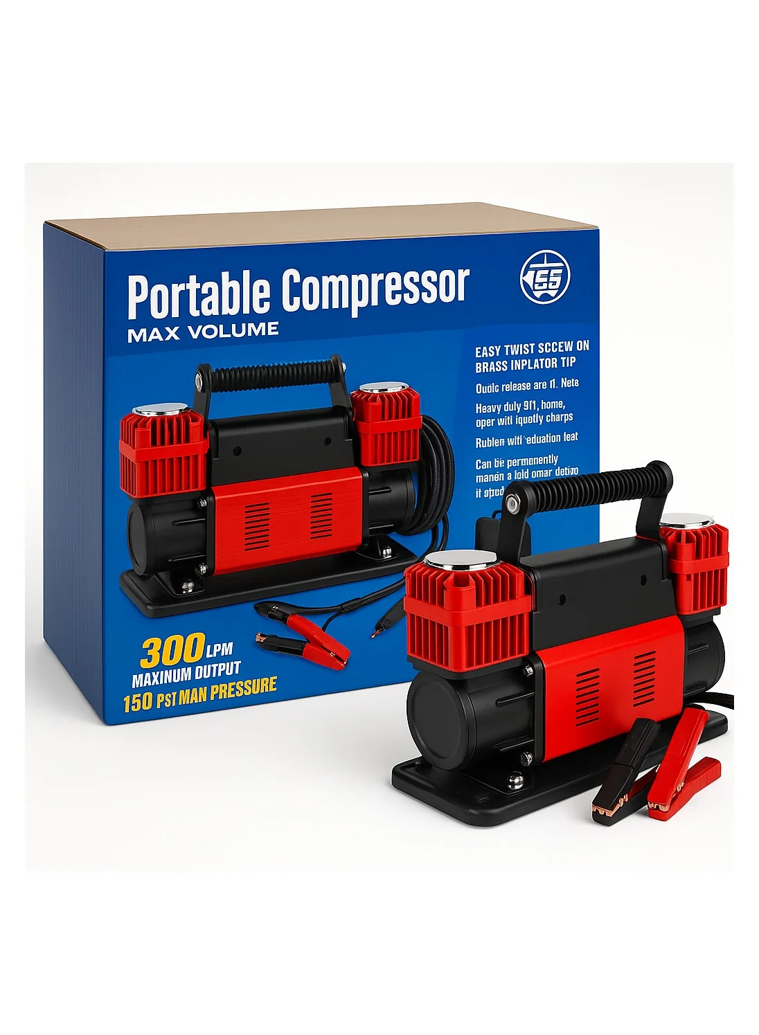 SUNRISE Portable 12V Air Compressor for Car Tires (300 LPM, 150 PSI, 7.9m Hose) High-Performance Inflator for Vehicles and Sports Equipment uyvdz